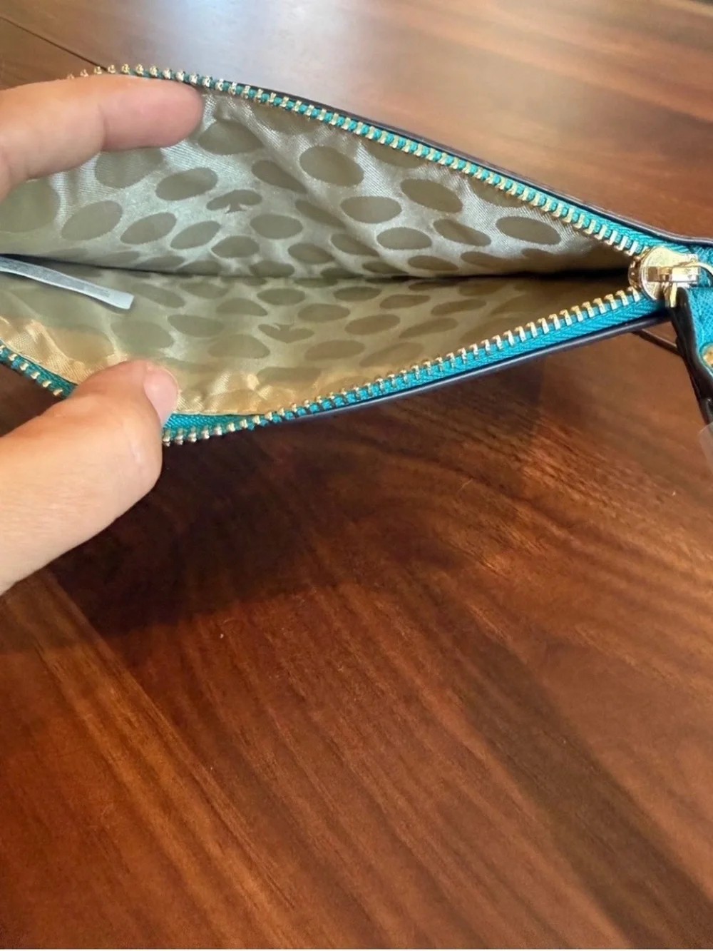 kate spade teal saffiano zip card holder wallet